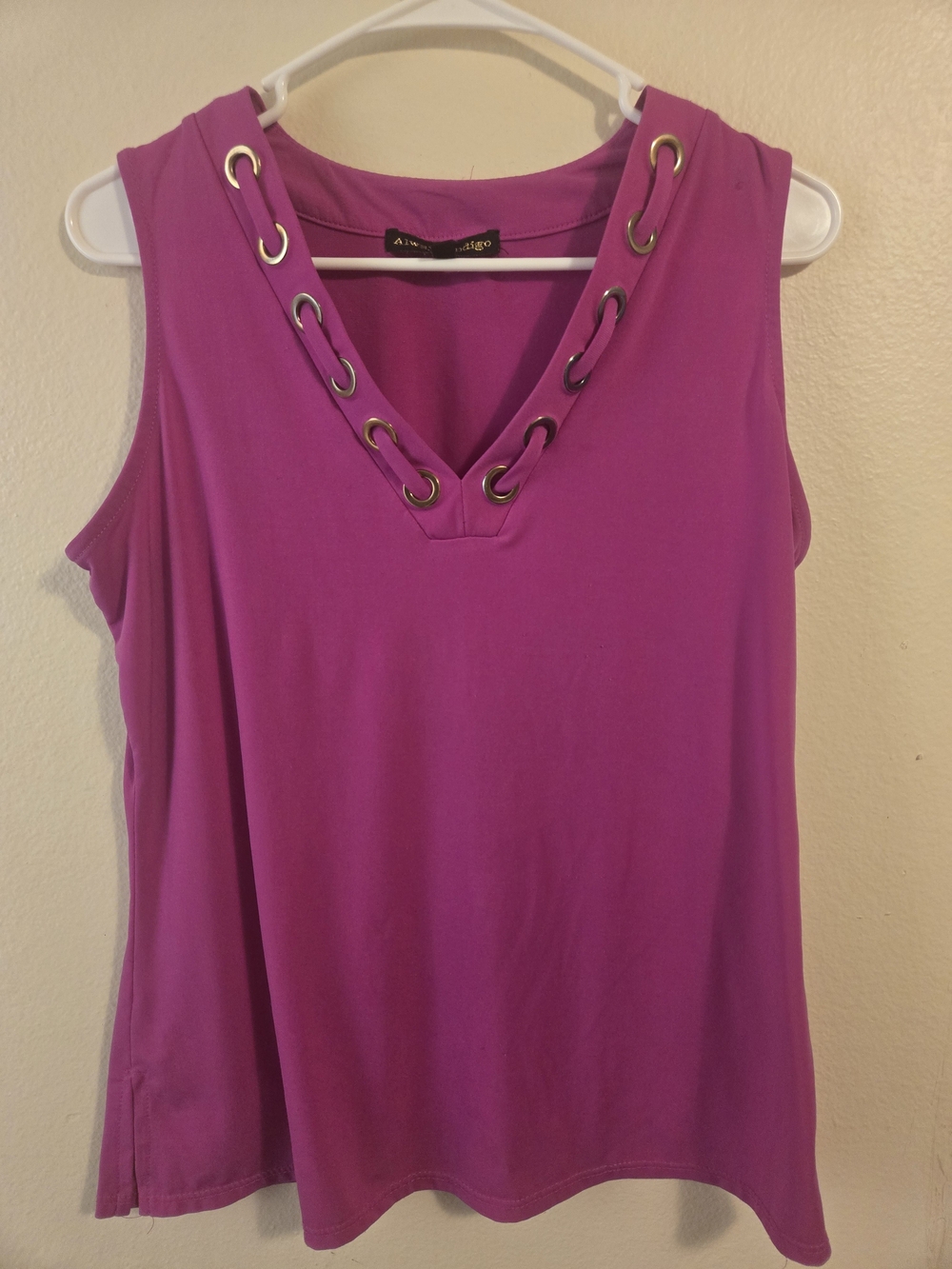 Always Indigo Sleeveless V-Neck Grommet Tank Top in Magenta